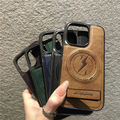 Leather Fold Holder Phone Case for iPhone 15 14 13 12 Pro Max