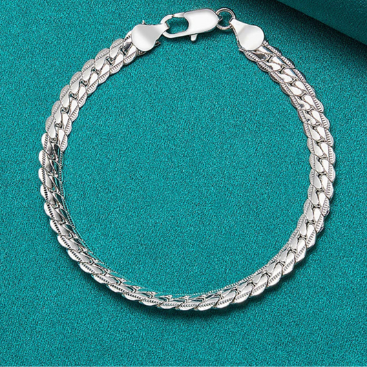 925 Silver Bracelet 6mm Flat Side Chain Lobster Clasp For Woman Man