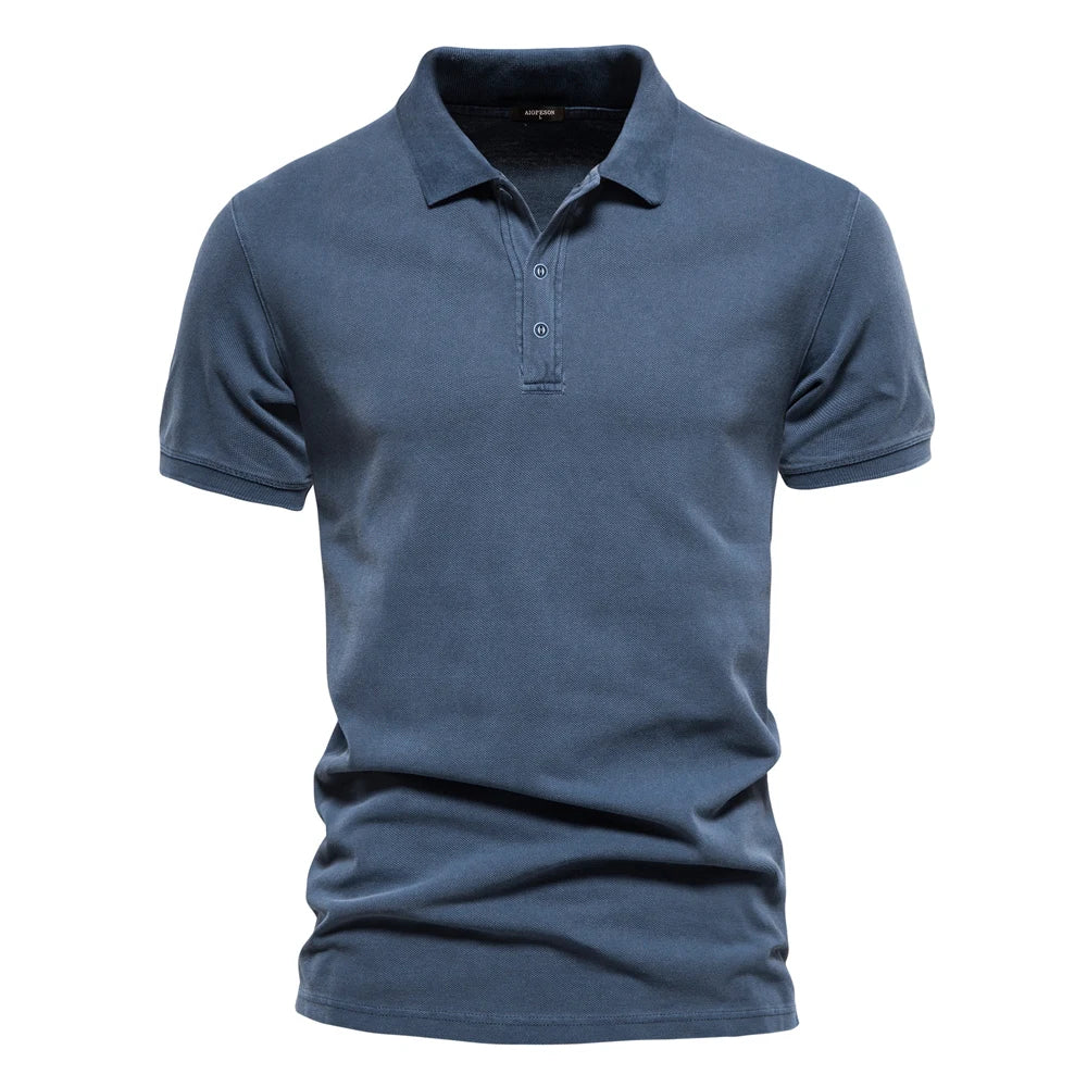 Cotton Solid Color Mens Polo Shirts Casual Short Sleeve Shirt