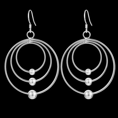 925 Sterling Silver Earrings for Women Three Circle Beads