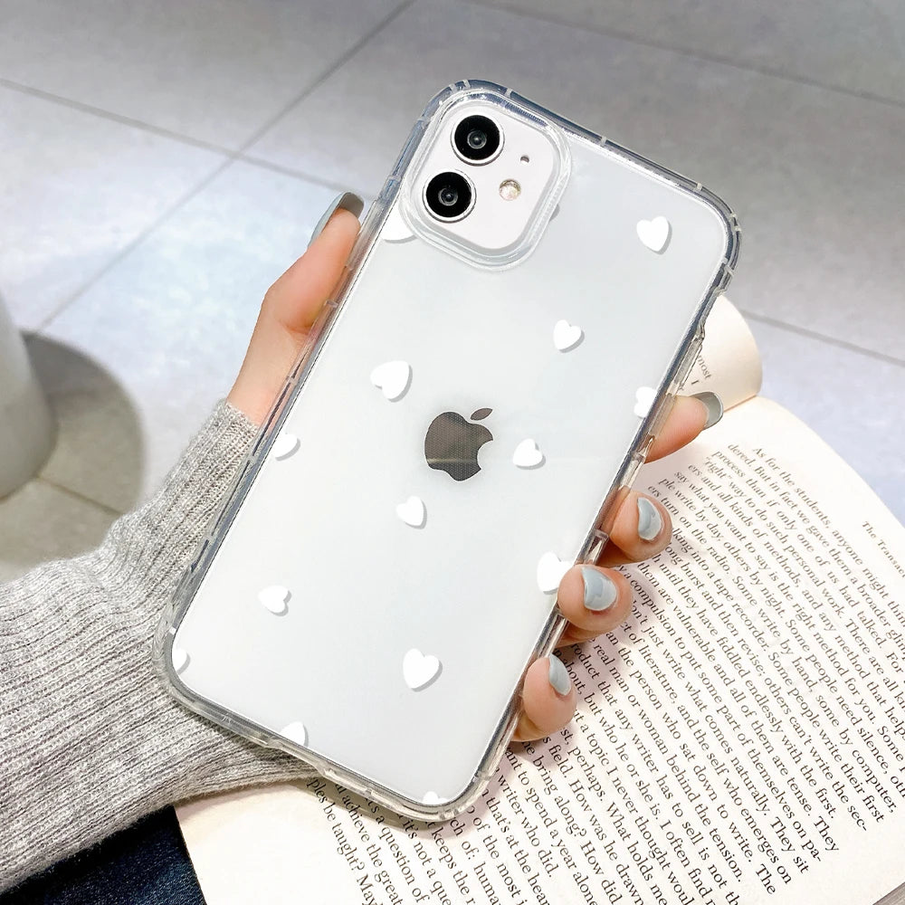 Love Heart Clear Phone Case For iPhone 16 15 14 Pro Max Shockproof