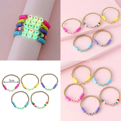 5pcs Handmade Luminous Love Heart Beads Girls Kids Bracelet