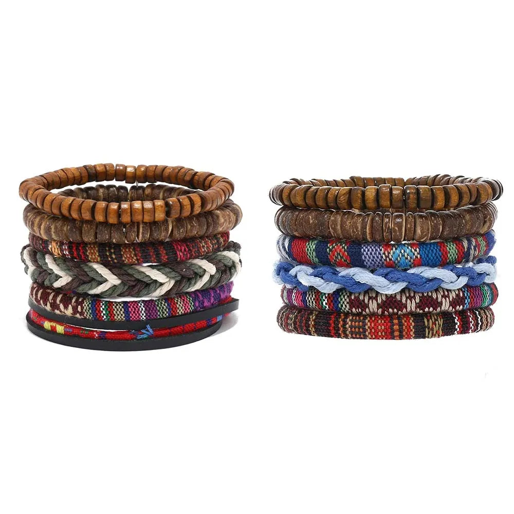 4pcs Set Braided Wrap Leather Mens Bracelet Ethnic Tribal Wristband