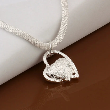 925 Sterling Silver Necklace Gorgeous Charm Heart Lady Love for Women