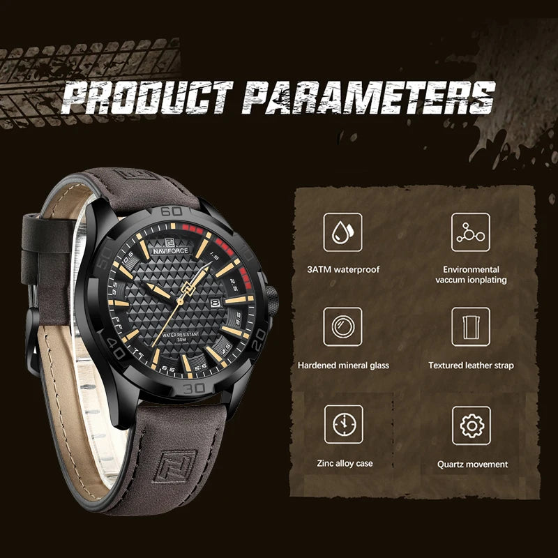 Mens Casual Sport Military Quartz Leather Waterproof Watch
