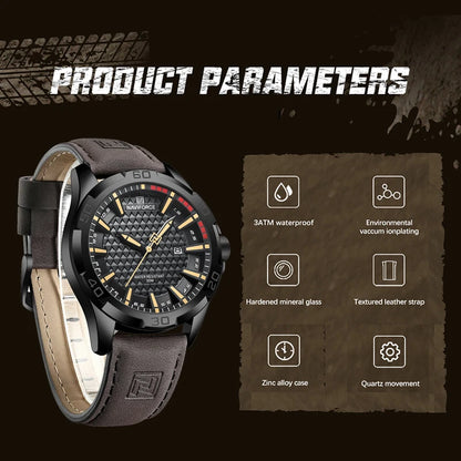 Mens Casual Sport Military Quartz Leather Waterproof Watch