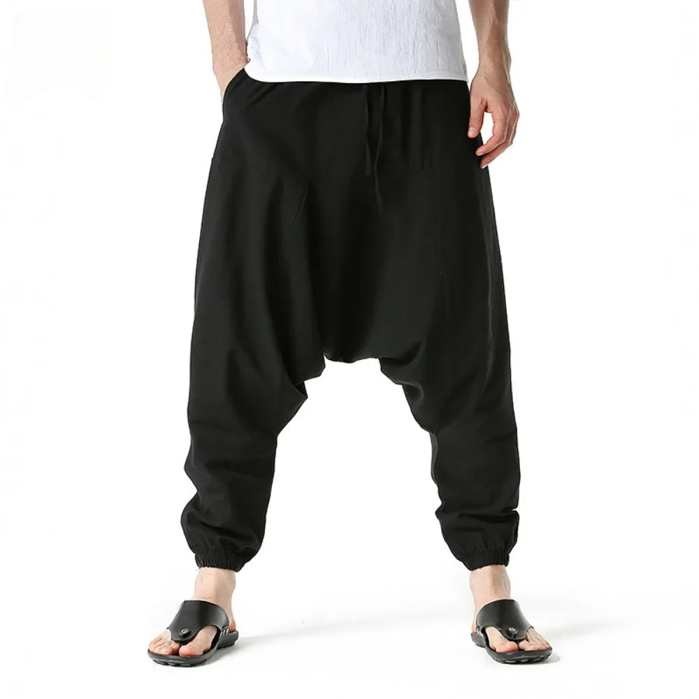 Mens Cotton and Linen Pants Harem Pants Baggy Casual Oversize