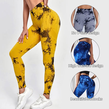 Tie Dye Yoga Pants Sport Leggings Womens Seamless High Waist Push Up Tights