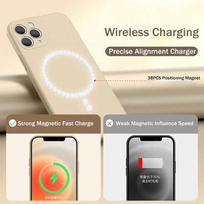 Liquid Silicone Case For iPhone 16 15 14 Pro Max Magnetic Wireless Charging