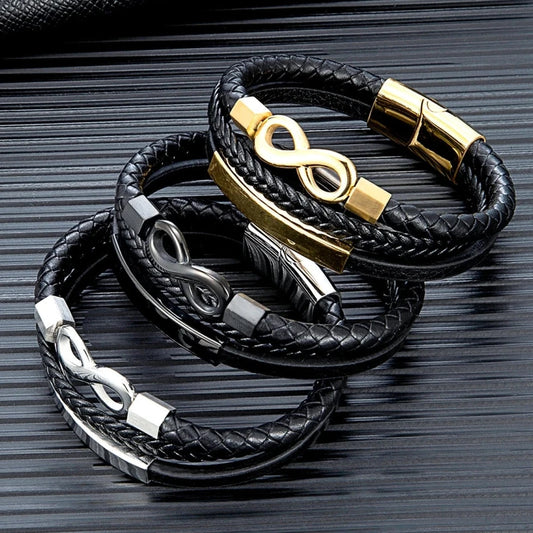 Classic Men Infinity Bracelet Multilayer Braided Leather Bracelets