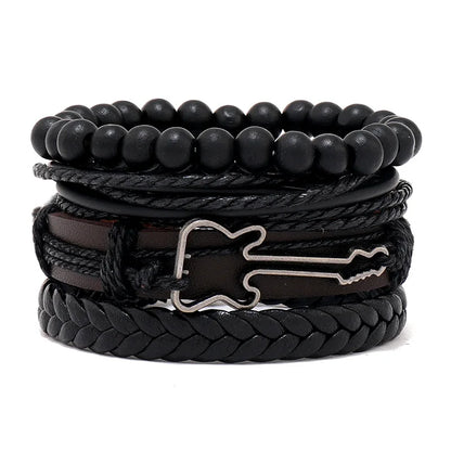 4pcs Set Braided Wrap Leather Mens Bracelet Ethnic Tribal Wristband