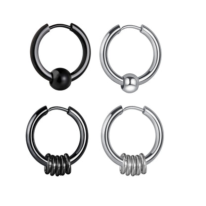 1Pair Stainless Steel Hoop Earrings Anti Allergic Hip Hop Earring Unisex